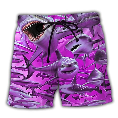 Herren Hai Grafikdrucke Badehosen Badeshorts Boardshorts Mittlere Taille Hawaiianisch Boho Lässig Täglich Strand Kordelzug mit Mesh-Futter Elastischer Bund Designer Bekleidung Image