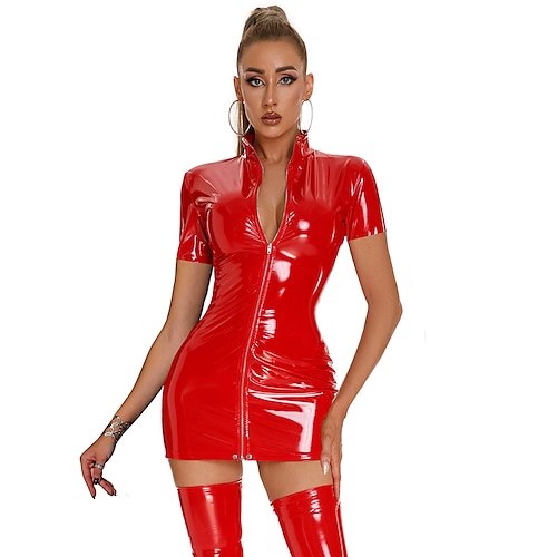 Tanzbekleidung Exotische Tanzkleidung Stangentanz Kleid Metallkette Pure Farbe Farbaufsatz Damen Leistung Ausbildung Kurzarm Niedrig Polyester PU Image