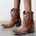 Damen Stiefel Cowboy Westernstiefel Übergrössen Outdoor Täglich Stickerei Stiefeletten Stiefeletten Winter Blume Blockabsatz Vintage Modisch Minimalismus Kunstleder Halbschuhe Dunkelbraun Schwarz Weiß