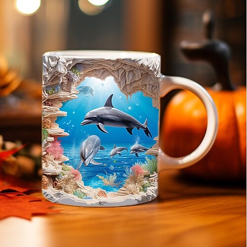 3D-Delfin-Keramik-Kaffeetasse mit ozeanischem Charme, Neuankömmling, exquisites Fisch-Design, Teetasse – perfekt für Delfinliebhaber Image