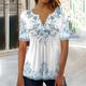 Damen T Shirt Henley Shirt Blumen Festtage Wochenende Taste Bedruckt Weiß Kurzarm Elegant Modisch Tuniken Rundhalsausschnitt