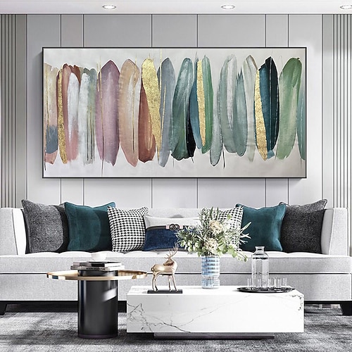 Mintura handgefertigte goldene Ölgemälde auf Leinwand, Wandkunst, Dekoration, modernes abstraktes Bild für Wohnkultur, gerolltes, rahmenloses, ungedehntes Gemälde Image