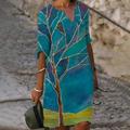 Damen Mini Kleid Petite Kleid T-Shirt Kleid Tee Kleid Shift Kleid Sommer Kleid Bohemia Modern Boho Urlaub Arbeit Lässig Regulärer Schnitt Floral Baum Halbarm V-Ausschnitt Blau Grün Grau Sommer
