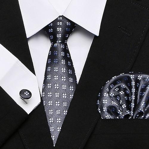 Herren Krawatten Einstecktuch Manschettenknöpfe Sätze Büro Hochzeit Formaler Stil Klassisch Plaid Täglich Veranstaltungen