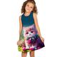 kinderkleidung Mädchen Kleid Graphic Blumen Katze Ärmellos Outdoor Casual Modisch Kuschelig Täglich Polyester Übers Knie Casual kleid A Linie Kleid Tank-Top Kleid Sommer Frühling 3-12 Jahre Hellgrün