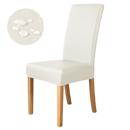 wasserdichte Stuhlhussen für Esszimmerstühle, burgunderfarbene Stuhlhussen für Parson-Stuhl, Stretch-Stuhlhussen aus PU-Leder, abnehmbare und waschbare Stuhlschutzbezüge für Esszimmer, Party, Hotel Image