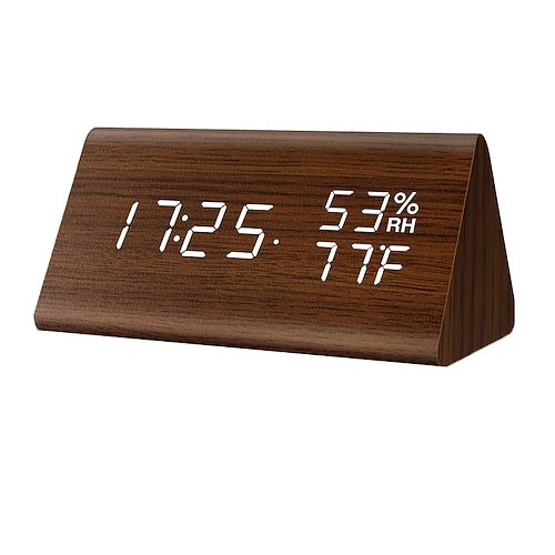 LITBest Intelligenter Wecker 9052 Verstellbar Hölzern LED Dunkel Braun Holz Schwarz Image