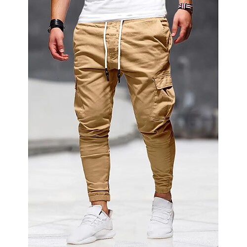Herren Cargohose Cargohosen Cargohose Tasche Glatt Komfort Atmungsaktiv Outdoor Täglich Ausgehen Modisch Brautkleider schlicht Schwarz Armeegrün Image