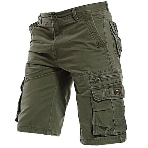 Herren Cargo Shorts Kurze Hosen Kurze Hose für Wanderer Tasche mit Reißverschluss Pattentasche Glatt Komfort Atmungsaktiv Outdoor Täglich Ausgehen Modisch Brautkleider schlicht Schwarz Armeegrün Image