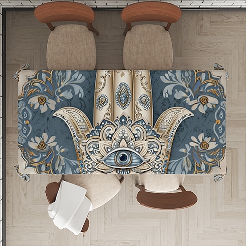 Hamasa-Hand-Ramadan-Rechteck-Tischdecke, wasserdichte rechteckige Tischdecke für das Essen in der Küche Image