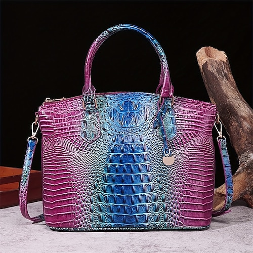 Damen Handtasche Umhängetasche PU-Leder Büro Täglich Reißverschluss Verstellbar Großes Fassungsvermögen Wasserdicht Krokodil lichter Ocker Grün und Blau Leicht Grün