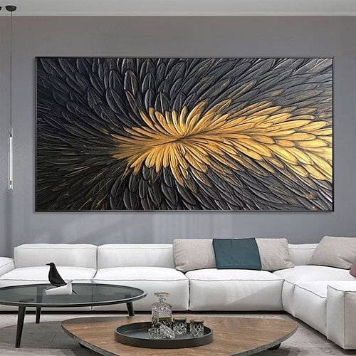 Handgefertigtes Ölgemälde auf Leinwand, Wandkunst, Dekoration, moderne abstrakte Textur, goldenes Schwarz für Heimdekoration, gerolltes, rahmenloses, ungedehntes Gemälde Image