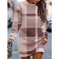 Damen Kariertes Kleid Sweatshirt-Kleid Minikleid Modisch Strassenmode Outdoor Täglich Urlaub Rundhalsausschnitt Bedruckt Plaid Farbblock 2023 Lockere Passform Rosa Rote Blau S M L XL XXL