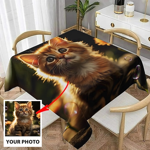 Benutzerdefinierte quadratische Tischdecke Benutzerdefiniertes Fotodesign Tischdecke Personalisierte Esstischdecke Personalisierte Valentinsgeschenk Maßgeschneidert Image