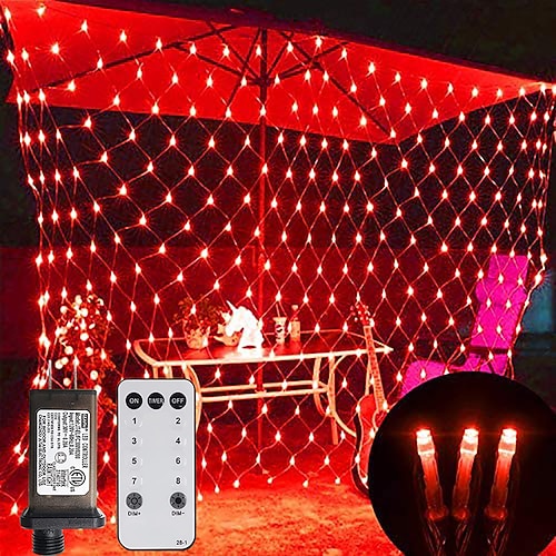 Netzlichter Außen Deko 9 Farben 8 Modi Fernbedienung wasserdicht verbindbar 6m x 4m 3m x 2m 1,5m x 1,5m für Außen Garten Party Deko (Lila Rot) 672/192/96 LEDs 31V Image