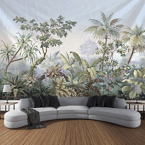 Tropenwald Regenwald Landschaft Wandteppich magischer natürlicher grüner Baum Wandteppich Wandbehang böhmischer psychedelischer Wandteppich Schlafzimmer Wohnzimmer Schlafsaal Wandtuch XXL Natur Image