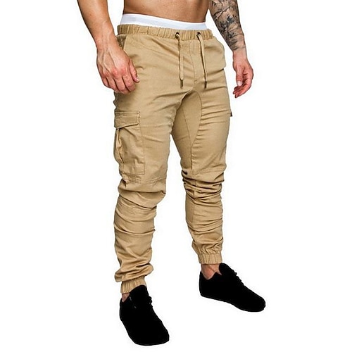 Herren Cargohose Cargohosen Cargohose Hose Hosen Elastische Taille Feste Farbe Draussen In voller Länge Casual Täglich Strassenmode Stilvoll Marineblau Armeegrün Mittlere Taillenlinie Image