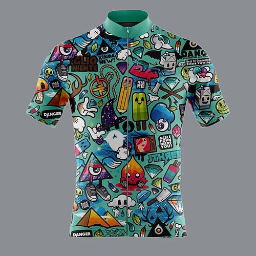 Herren Radtrikot Grafik Gemustert Lustig Kurzarm Fahhrad Trikot Oberteil mit 3 Gesäßtaschen Mountainbike MTB Straßenradsport Schnelltrocknend Weich Reflektierende Streifen Rückentasche Sport Blau Image