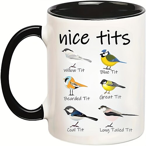 Schöne Meisen-Vogel-Tasse – lustige Vogelbeobachter-Kaffeetasse: Geflügelsprache-Vogel-Kaffeetasse, Geburtstagsgeschenk für Frauen, Männer und Vogelliebhaber – 325 ml Fassungsvermögen Image