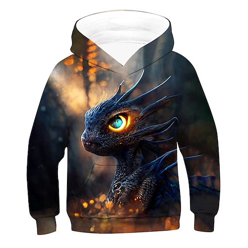 Unisex 3D Graphic Tier Drache Kapuzenshirt Langarm 3D-Druck Sommer Frühling Herbst Modisch Cool kinderkleidung 3-12 Jahre Outdoor Täglich Regular Fit Image