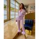 Damen Geschenk Loungewear Pyjamas Sets Heim Party Valentinstag Feder Einfarbig Seide Einfach Weich Hemd Hose Herbst Frühling Sommer Kargen Langarm Lange Hose Schnalle Tasche