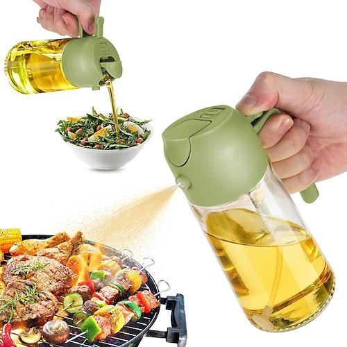 2-in-1-Ölsprüher und -spender aus Glas, 16 oz, für die Küche, 470 ml Olivenölflasche, Ölsprüher zum Kochen, für die Küche, für Salat, zum Grillen