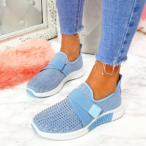 Damen Sneaker Pantoffeln Weiße Schuhe Übergrössen Flyknit Schuhe Outdoor Täglich Flacher Absatz Runde Zehe Sportlich Lässig Minimalismus Laufen Fliegendes Gewebe Loafer Hellblau Schwarz Weiß Image
