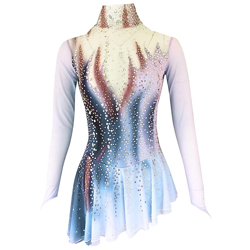Eiskunstlaufkleid Damen Mädchen Eislaufen Kleider Austattungen Weiß Dunkellila Pudriges Rosa Rückenfrei Elasthan Mikro-elastisch Ausbildung Eiskunstlaufkleidung Handgemacht Klassisch Kristalle Langarm Image