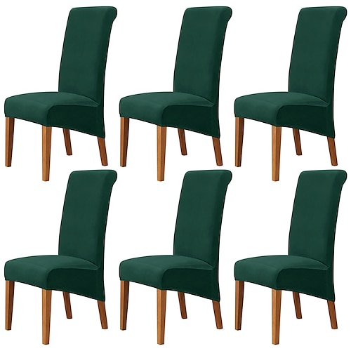 6 Stück Stuhlhussen aus samtweichem XL-Geschirr, burgunderfarbener Stretch-Stuhlbezug, Spandex-Stuhlschutzbezüge mit hoher Rückenlehne, Sitzbezug mit Gummiband für Esszimmer, Hochzeit Image