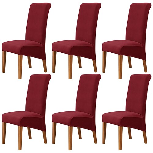 6 Stück Stuhlhussen aus samtweichem XL-Geschirr, burgunderfarbener Stretch-Stuhlbezug, Spandex-Stuhlschutzbezüge mit hoher Rückenlehne, Sitzbezug mit Gummiband für Esszimmer, Hochzeit Image