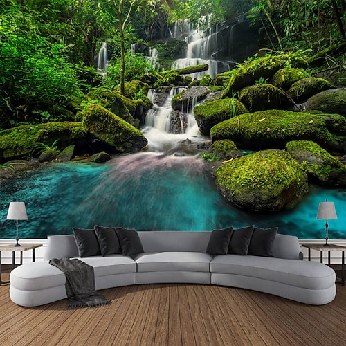 Herrlicher Wasserfall-Hängeteppich, Wandkunst, großer Wandteppich, Wanddekoration, Fotografie, Hintergrund, Decke, Vorhang, Zuhause, Schlafzimmer, Wohnzimmer, Dekoration Wandtuch XXL Natur Image