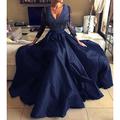 Abendkleid in A-Linie, elegantes Kleid, Partykleid, formeller Abend, bodenlang, lange Ärmel, V-Ausschnitt, Tüll mit Faltenapplikationen 2025