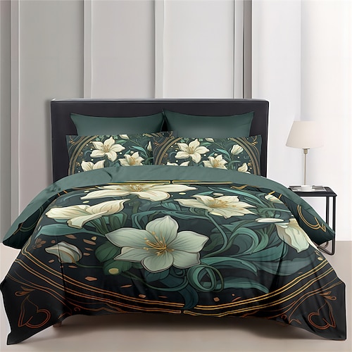 Blumenmuster-Bettbezug-Set, Bettdecken-Set, bedruckter Bettdeckenbezug, Baumwoll-Bettwäsche-Sets mit Umschlag-Kissenbezug, Raumdekoration, King-Size-Bettbezug Image