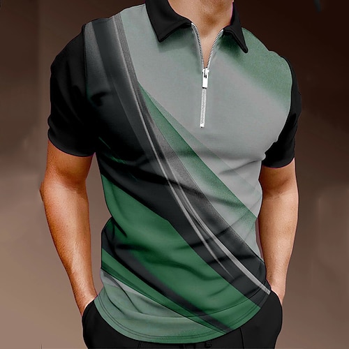 Herren Geometrisch Poloshirts mit Reißverschluss Golfshirt Kurzarm Polo-Shirts Hemden mit Kragen Business-Casual Urlaubskleidung Formelle Kleidung Festivalkleidung 3D-Druck Image