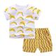 2 Stück Baby Jungen T-Shirt Shorts Outfit Graphic Kurzarm Baumwolle Set Outdoor Modisch Sommer Frühling 1-3 Jahre alt Gestreifte Kurzarmschnalle Kurzer Satz Bananen kurzes grünes Auto