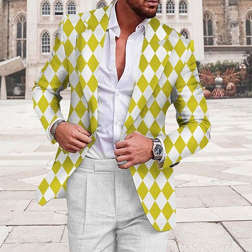 Herren Argyle Langarm Umlegekragen Geschäftlich Arbeit Büro-Outfit Ausgehen Knöpfe Druck Image