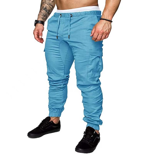 Herren Cargohose Cargohosen Cargohose Freizeithose Kordelzug Multi Pocket Einfarbig In voller Länge Täglich Basic Brautkleider schlicht Schlank Schwarz Weiß Mittlere Taillenlinie Mikro-elastisch Image