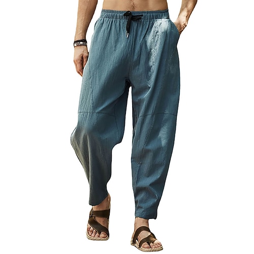Herren Leinenhose Sommerhosen Tasche Kordelzug Glatt Casual Täglich Yoga Baumwollmischung Basic Klassisch Schwarz Weiß Image