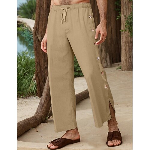 40 % Leinen Herren Leinenhosen Hose Sommerhose Kordelzug Elastischer Bund Seitenknopf Einfach Bequem Atmungsaktiv Urlaub Büro / Karriere Täglich Klassisch Lässig Schwarz Weiß Mikroelastisch Image