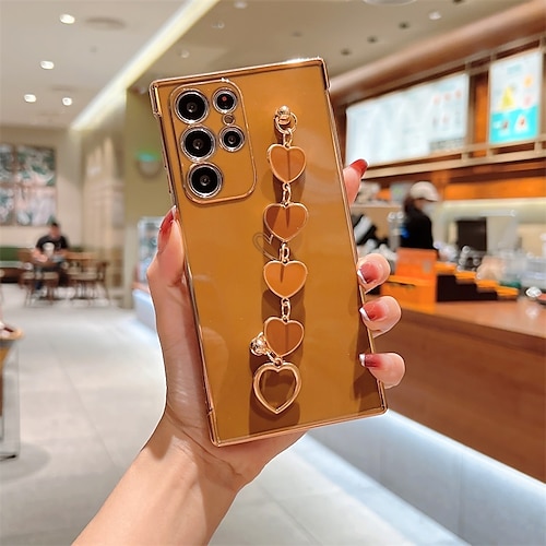 Handy Hülle Handyhüllen Für Samsung Galaxy S25 S24 S23 S22 S21 FE S21 Ultra Plus A34 A54 A53 A33 Rückseite Beschichtung Vollschutz Mit Handgelenkschlaufe Herz Einfarbig TPU Image