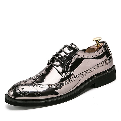 Herren Oxfords Derbyschuhe Formelle Schuhe Brogue Flügelspitzen-Schuhe Klassisch Britisch Täglich Party Abend PU Silber Schwarz Gold Herbst