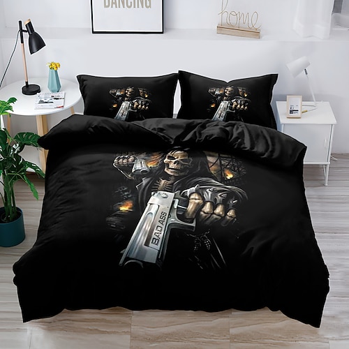 2 Teile/3 Teile 3D-Bettwäsche mit Totenkopf-Aufdruck, Bettbezug, Bettwäsche-Sets, Bettdeckenbezug mit 1 bedruckter Bettbezug oder Bettdecke, 2 Kissenbezüge für Doppelbett/Queen/King Image
