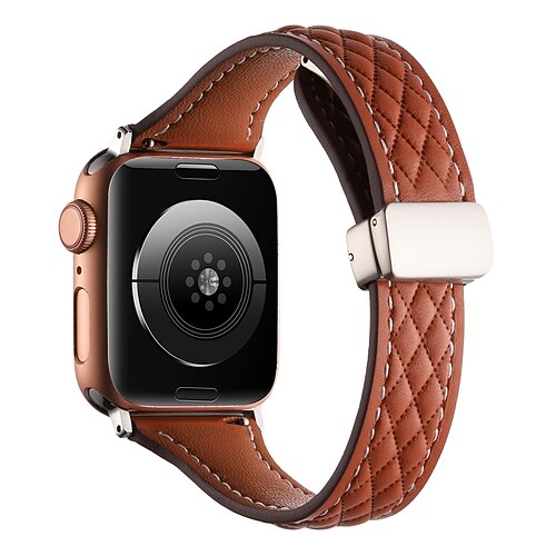 Lederverbindung Kompatibel mit Apple Watch Armband 38mm 40mm 41mm 42mm 44mm 45mm 49mm Robust Magnetverschluss Luxus Echtes Leder Ersatzarmband für iwatch Ultra 2 Series 9 8 7 SE 6 5 4 3 2 1 Image