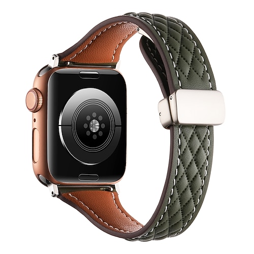 Lederverbindung Kompatibel mit Apple Watch Armband 38mm 40mm 41mm 42mm 44mm 45mm 49mm Robust Magnetverschluss Luxus Echtes Leder Ersatzarmband für iwatch Ultra 2 Series 9 8 7 SE 6 5 4 3 2 1 Image