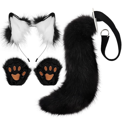 Fuchsschwanzclip Katzenohren Wolfspfoten Handschuhe Cosplay Kostüm Karneval ausgefallene Party Kostüm Accessoires Image