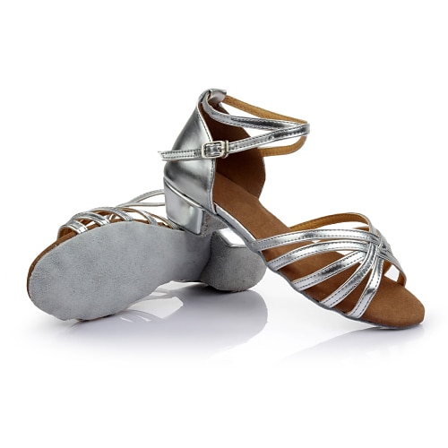 Damen Schuhe für den lateinamerikanischen Tanz Ballsaal Salsa Schuhe Line Dance Innen Praxis Professionell Satin Grundlegend Sandalen Absätze Niedriger Absatz Schnalle Kinder Leopard Aktmalerei