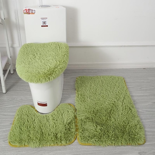 3-teiliges Set weiche, einfarbige Badematte, rutschfest, rechteckig, U-förmig, für Badezimmer, WC-Vorleger, Bodenmatte, Türmatte Image