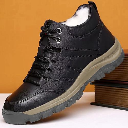 Herren Stiefel Schneestiefel Winterstiefel Komfort Schuhe Fleece-Futter Wandern Vintage Sport Klassisch Outdoor Täglich Leder Warm Stiefeletten / Stiefeletten Schnürsenkel Schwarz Braun Herbst Winter