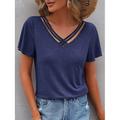 Damen T Shirt Burgunderrotes T-Shirt Elegante Oberteile Einfach Basic Kurzarm V Ausschnitt Normale Oberteile Täglich Wochenende Ausschnitt Schwarz Wein Marineblau Himmelblau Purpur Sommer Frühling