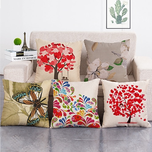 1 Satz von 5 Stück Dekokissenbezüge moderne Ölmalerei Stil Blätter dekorative Dekokissen Kissen für Raumdekor Outdoor / Indoor Kissen für Sofa Couch Bett Stuhl Image